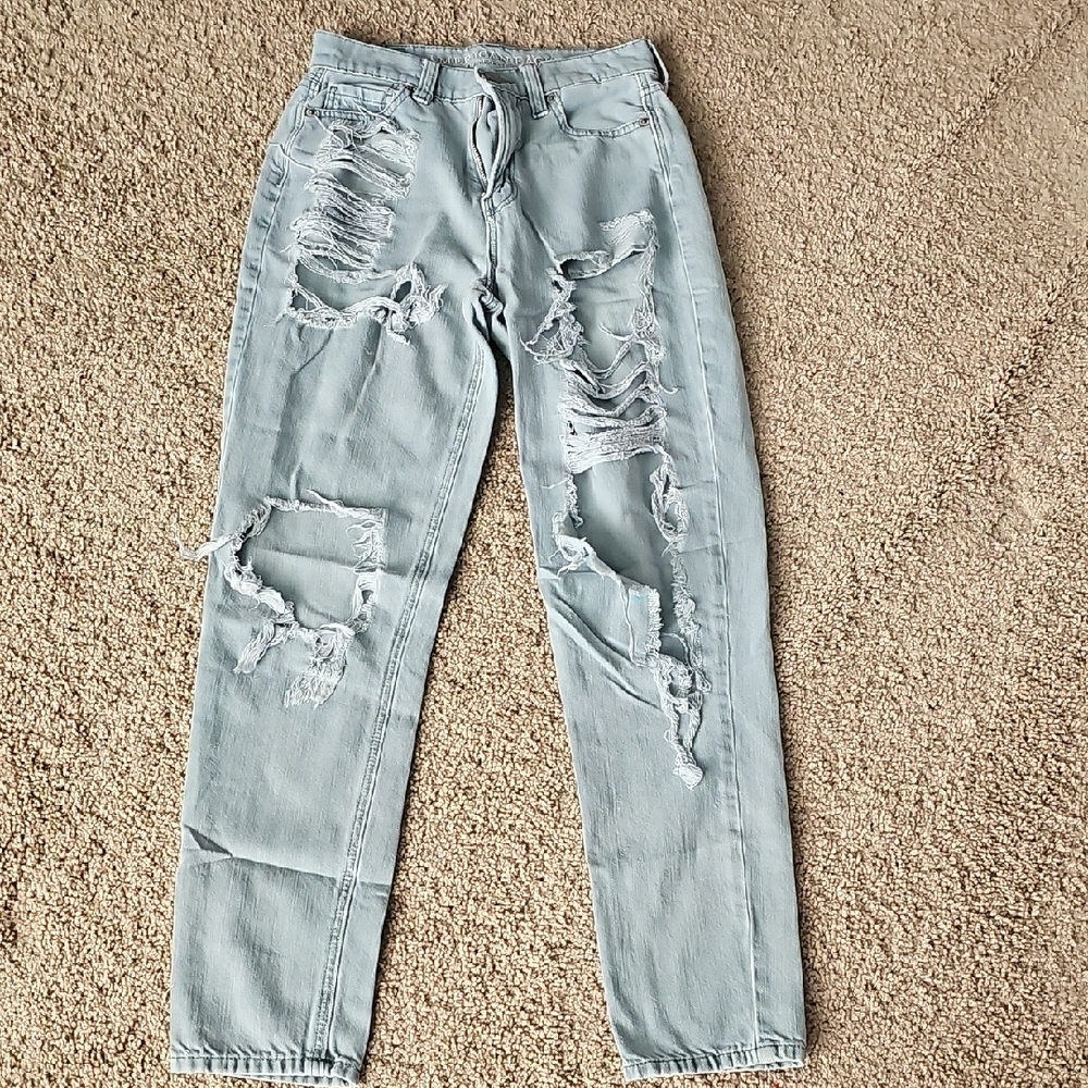 American Eagle Outfitters Blue Boyfriend Jeans with Distressed Style